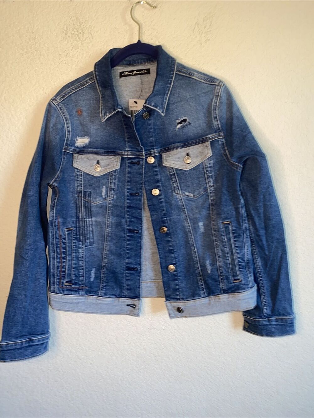 new Mavi jean Jacket patchwork grunge city Y2k flap button L distressed 2 tone